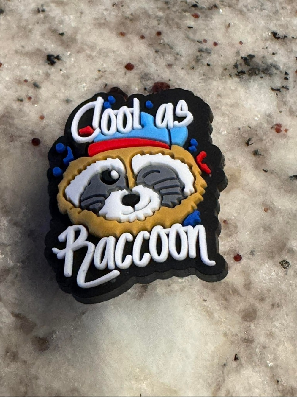 CROCS Jibbitz Charm "Cool as Raccoon" - Black, White, Gray, Blue, Red, Tan